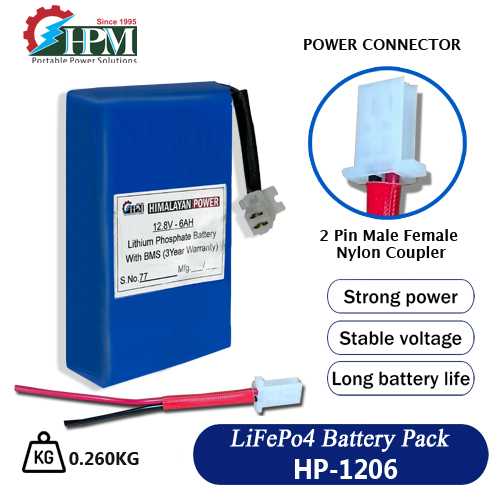 6AH-12.8V, Lithium Phosphate Battery(3.2V-4S), Inbuilt BMS